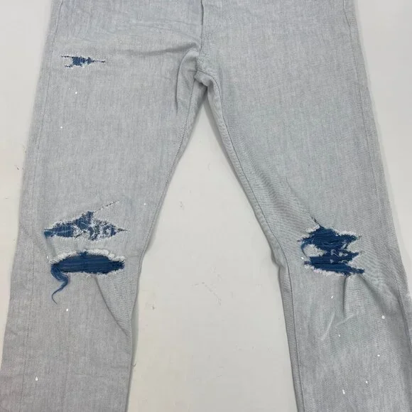 John Elliott Blue Light Wash Distressed Slim JeansSize 31
